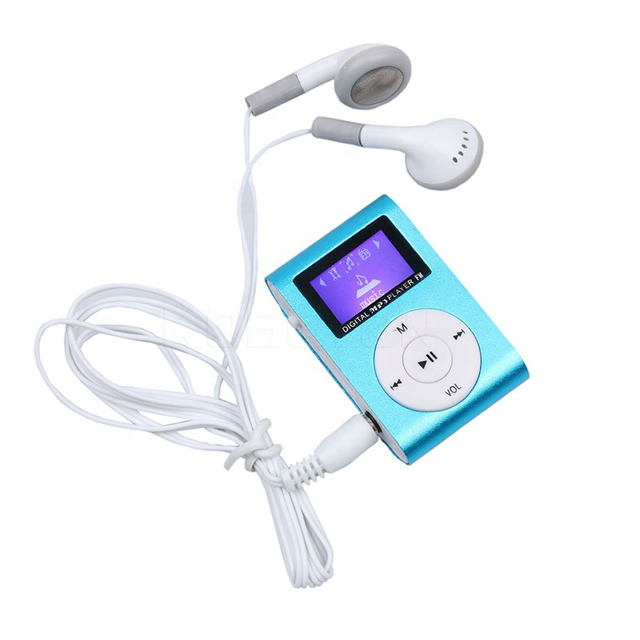 MP3 player aluminium LCD screen attaching clip microSD type MP3 player blue x1 pcs * free shipping outside fixed form 