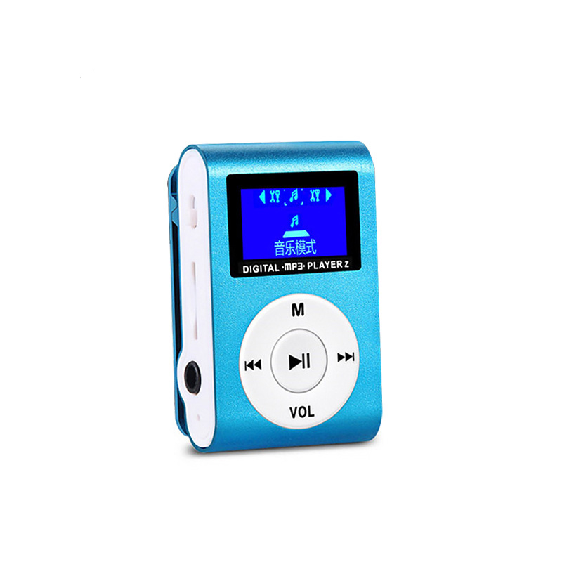 MP3 player aluminium LCD screen attaching clip microSD type MP3 player blue x1 pcs * free shipping outside fixed form 