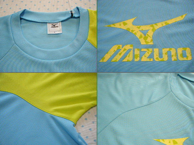 ミズノ　ＭIZUNO　トレーニング&テニス用高機能ゲームシャツ・軽量プリントTシャツ　水色系　サイズ L　 DRYSCIENCE　涼感/吸汗速乾機能_画像6