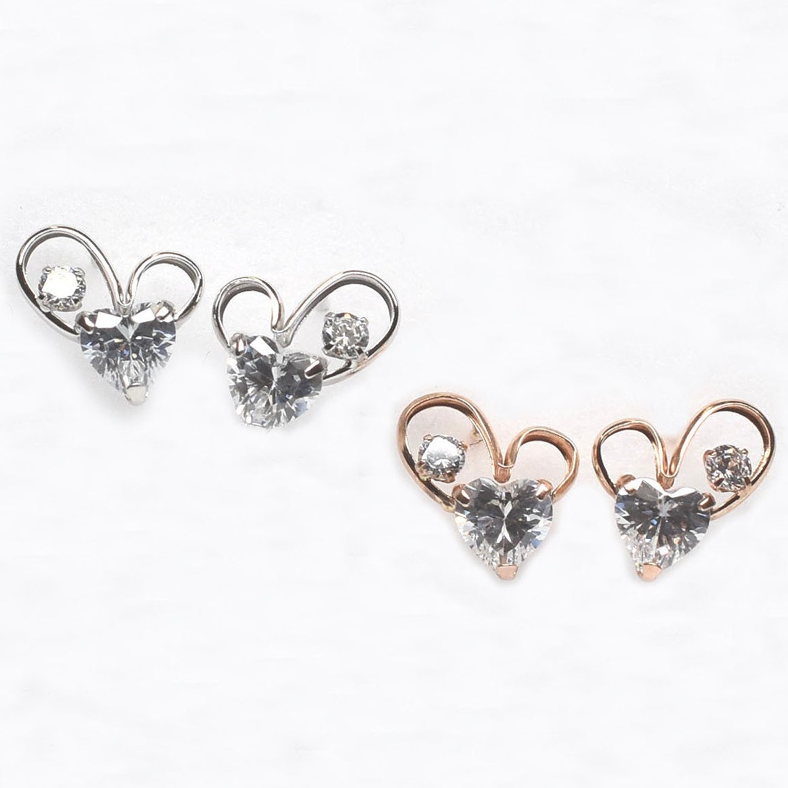 [ new goods ]10 gold /k10/wg/ Cubic Zirconia / Open Heart earrings / white gold 