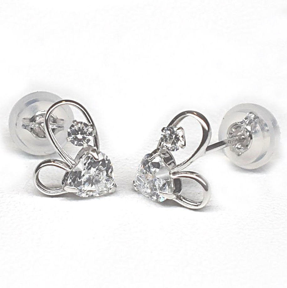 [ new goods ]10 gold /k10/wg/ Cubic Zirconia / Open Heart earrings / white gold 