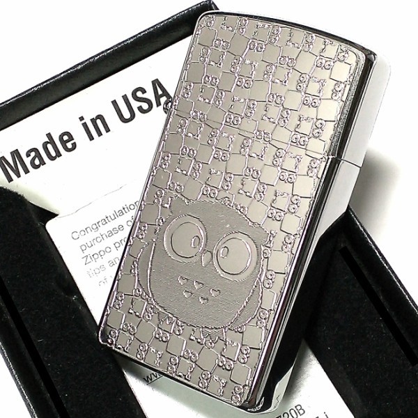 ZIPPO スリム ジッポ ライター フクロウ 細密エッチング 梟 彫刻 ニッケル鍍金 シルバー Metal Plate 可愛い メンズ レディース_画像2