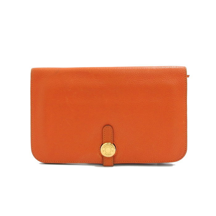 HERMES/エルメス ドゴンGM 長財布 トリヨンクレマンス オレンジ×GP