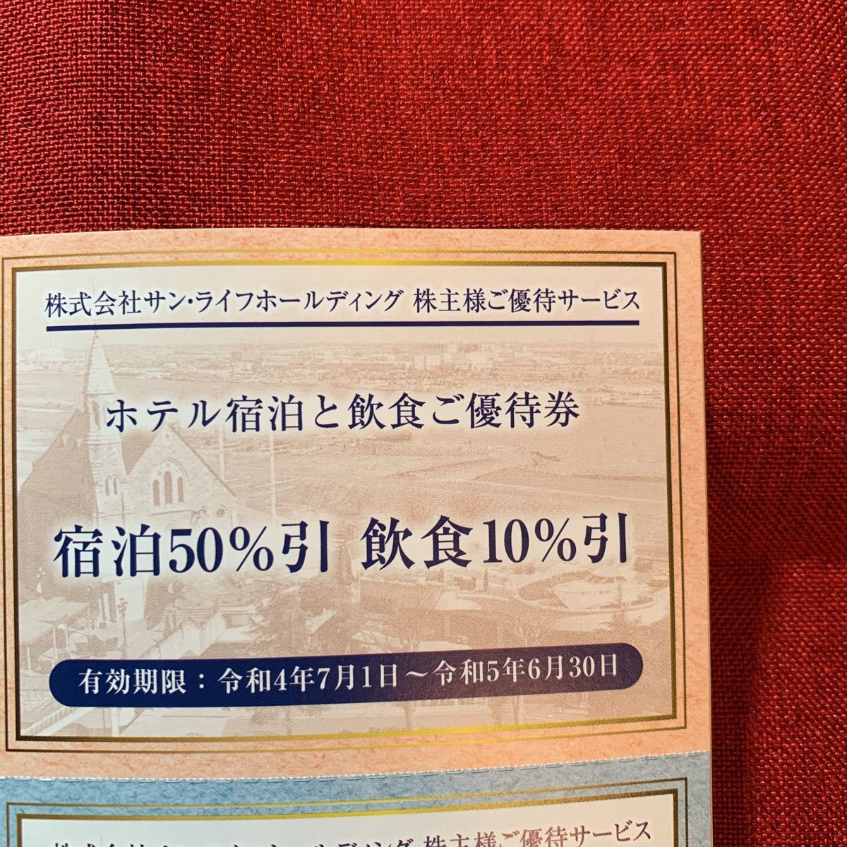 送料無料サンライフホールディングス株主優待　ホテル宿泊50%割引券1枚　20230630　八王子ホテルニューグランド_画像1