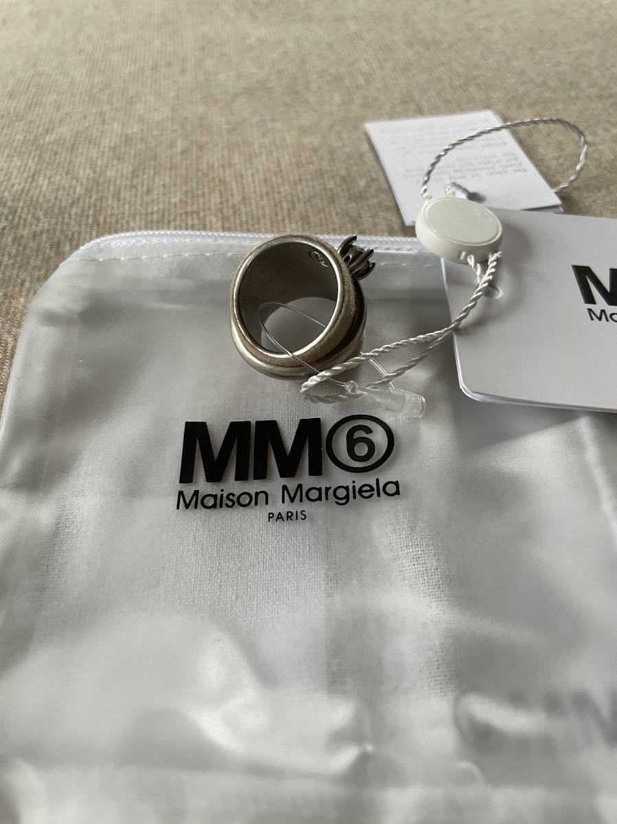 22SS新品5 メゾンマルジェラ MM6 レイヤード クリスタル リング 指輪 今期 size 5 14号 Maison Margiela 6  レディース シルバー ベージュ