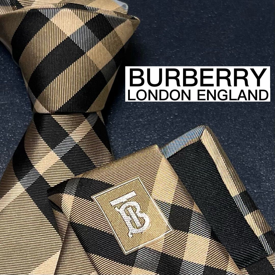 未使用 現行 ネクタイ シルク100% BURBERRY LONDON ENGLAND バーバリーロンドンイングランド 三陽商会 ノバチェック  ホースロゴ ベージュ