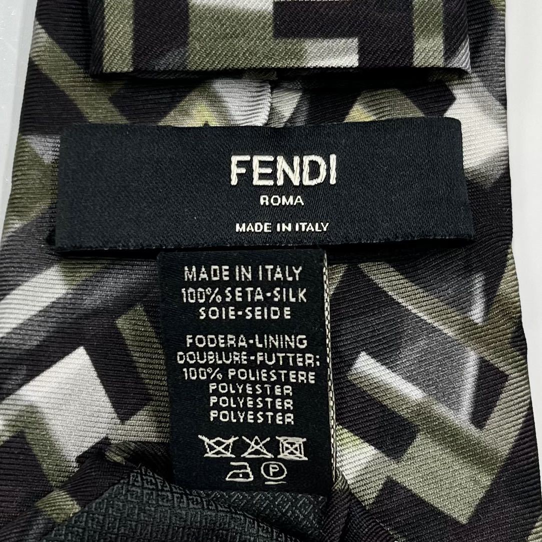 極美品 ネクタイ FENDI フェンディ 現行タグ シルク100% デカロゴ 総柄