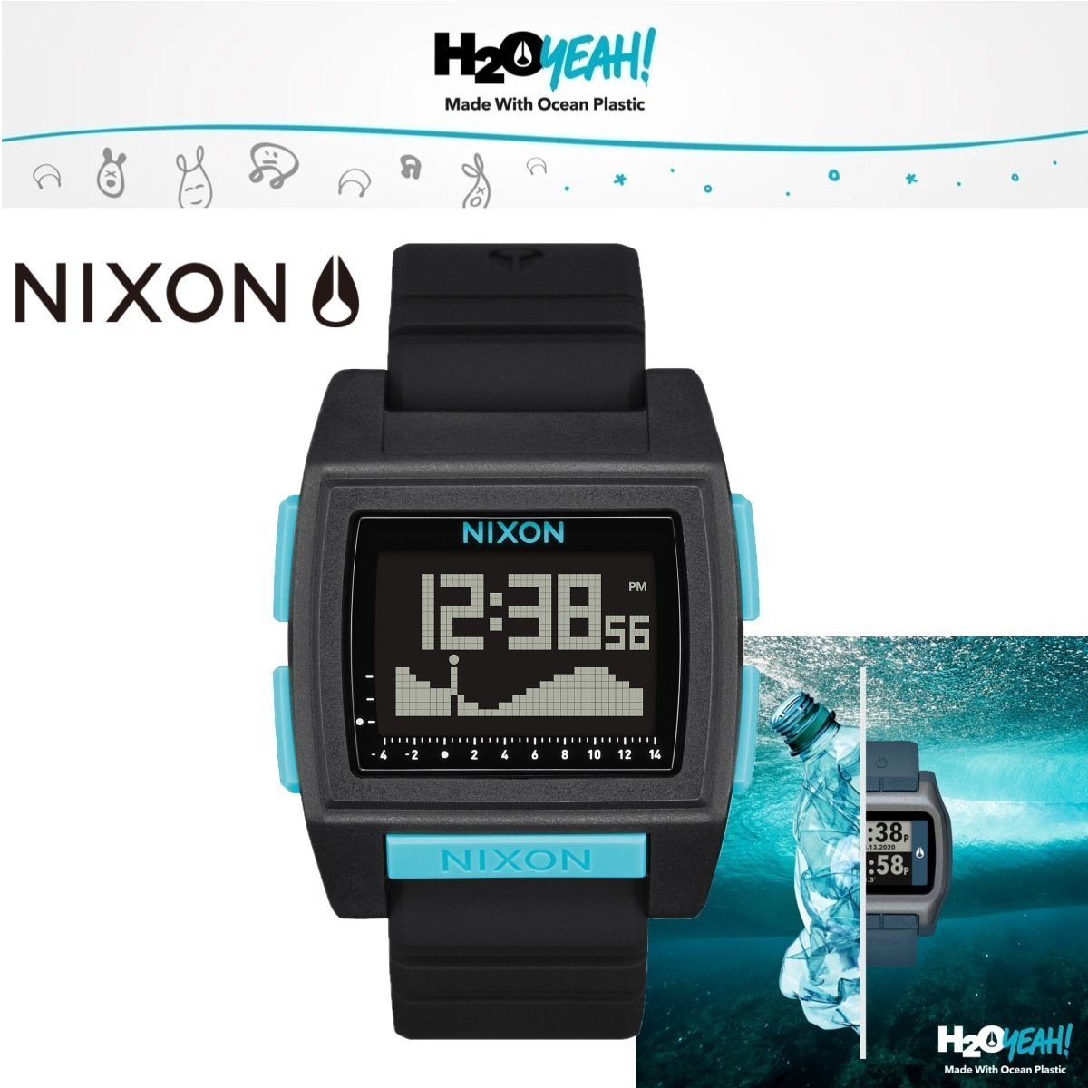  Nixon NIXON wristwatch free shipping beige baby's bib do Pro all black / blue A1307-602-00 marine sport 100M waterproof unisex 
