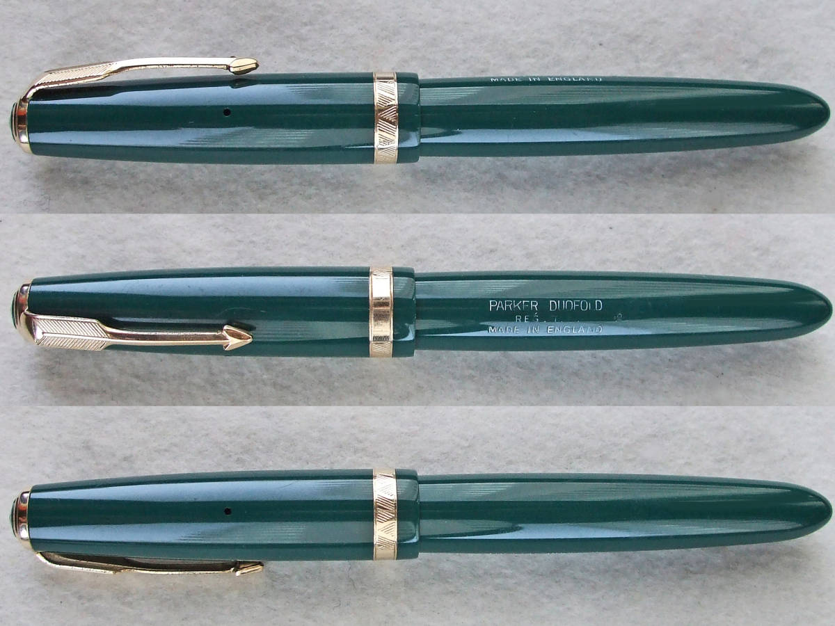 ◆太軸レアカラー◆1960年代製 パーカー・デュオフォルド万年筆 緑 14金 F イギリス◆ 1960s Parker Duofold 14k F nib England ◆_画像3