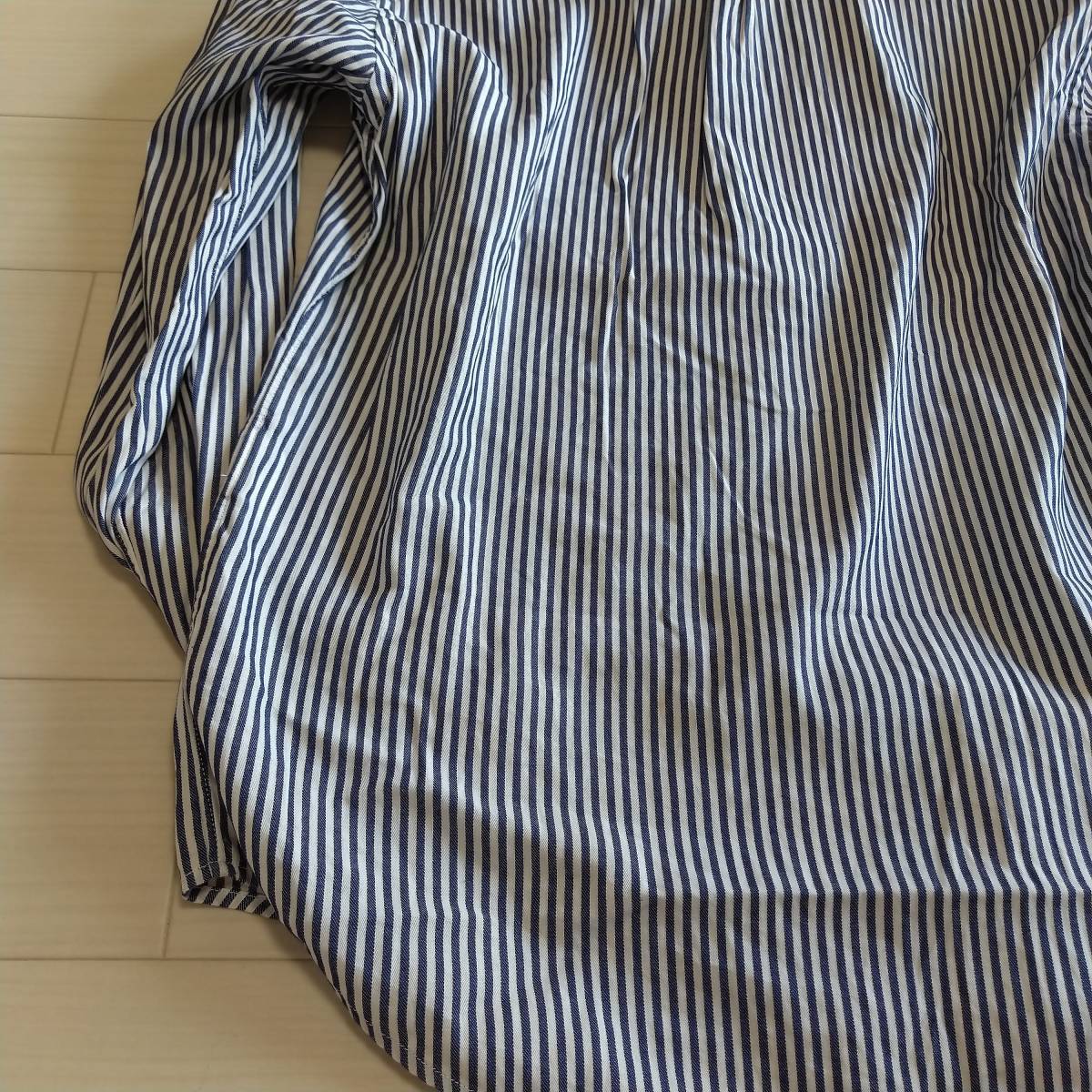 green label relaxing United Arrows tops shirt stripe button pocket long sleeve men's size S blue JL68