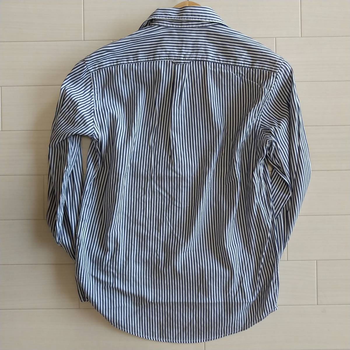 green label relaxing United Arrows tops shirt stripe button pocket long sleeve men's size S blue JL68