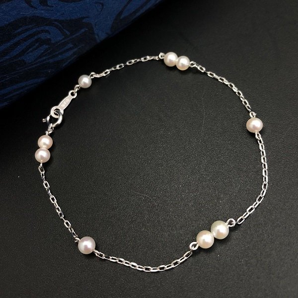 MIKIMOTO ミキモト K18 WG 本真珠 パール ブレスレット 美品 M刻印 18