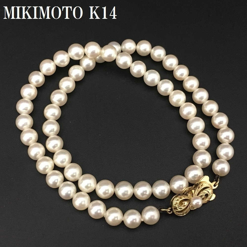 MIKIMOTO ミキモト 本真珠 K14 ゴールド パール ネックレス 良品 6.4mm