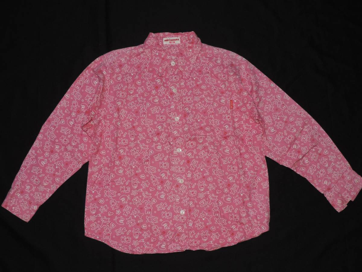☆ミキハウスのアニマルプリントピンク長袖シャツとデニムラップスカートの上下セット☆１３０センチ☆_画像2