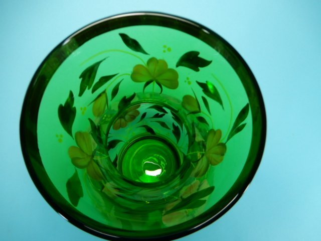 ボヘミアガラス　花瓶　緑地にコスモス　金彩　チェコスロヴァキア製　箱付き　インテリア　花入れ　花器　W-380_画像5