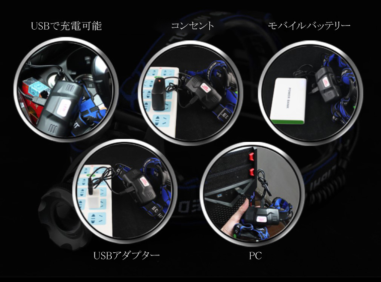 LEDヘッドランプ ヘッドライト アウトドア 夜釣りUSB充電式 高輝度 015