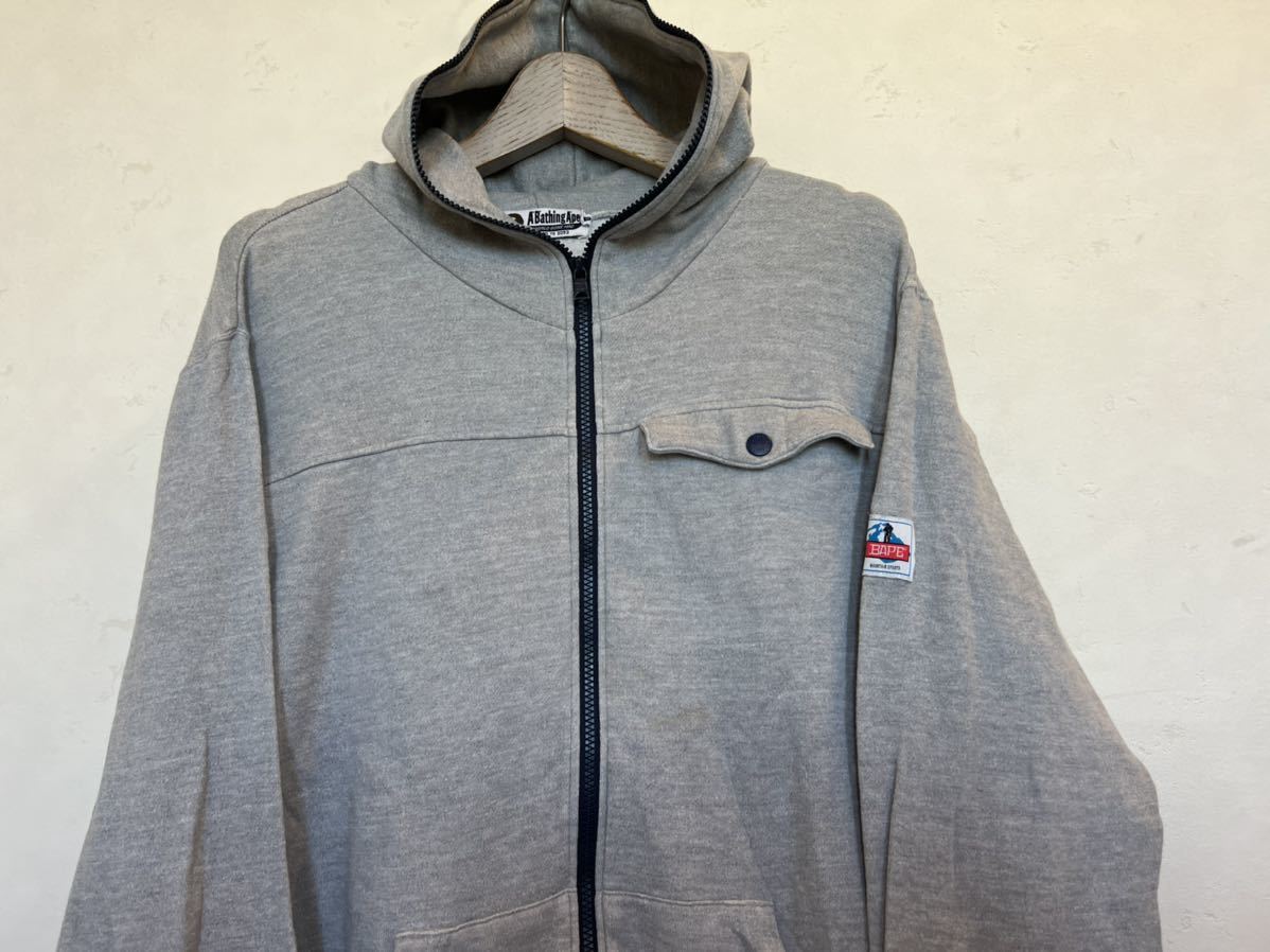 A BATHING APE ア ベイシングエイプ BAPE ベイプ フルジップ薄手スウェットパーカーL グレー☆フーディー 日本製 羽織り MOUNTAIN SPORTS_画像5