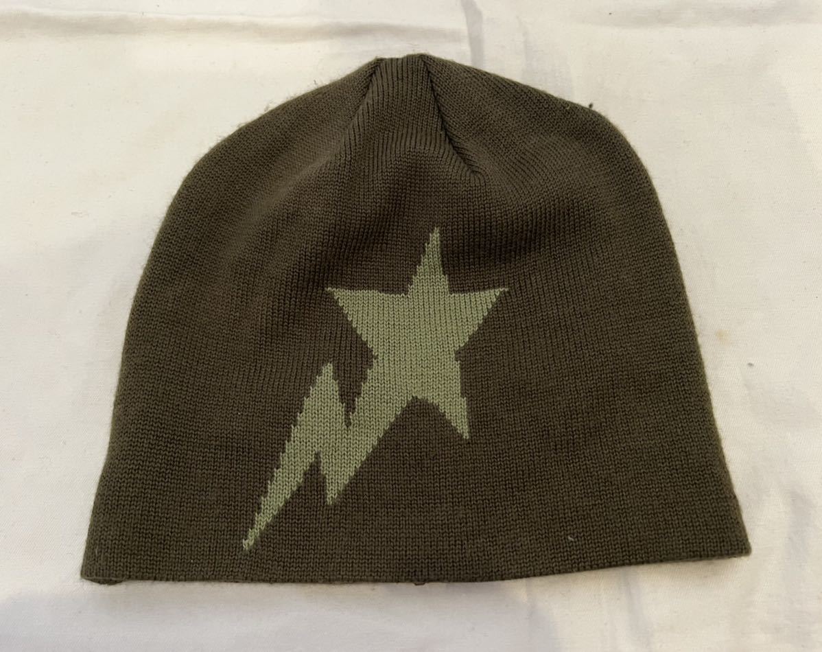 美品】A BATHING APE ア ベイシングエイプ ニットキャップF カーキ