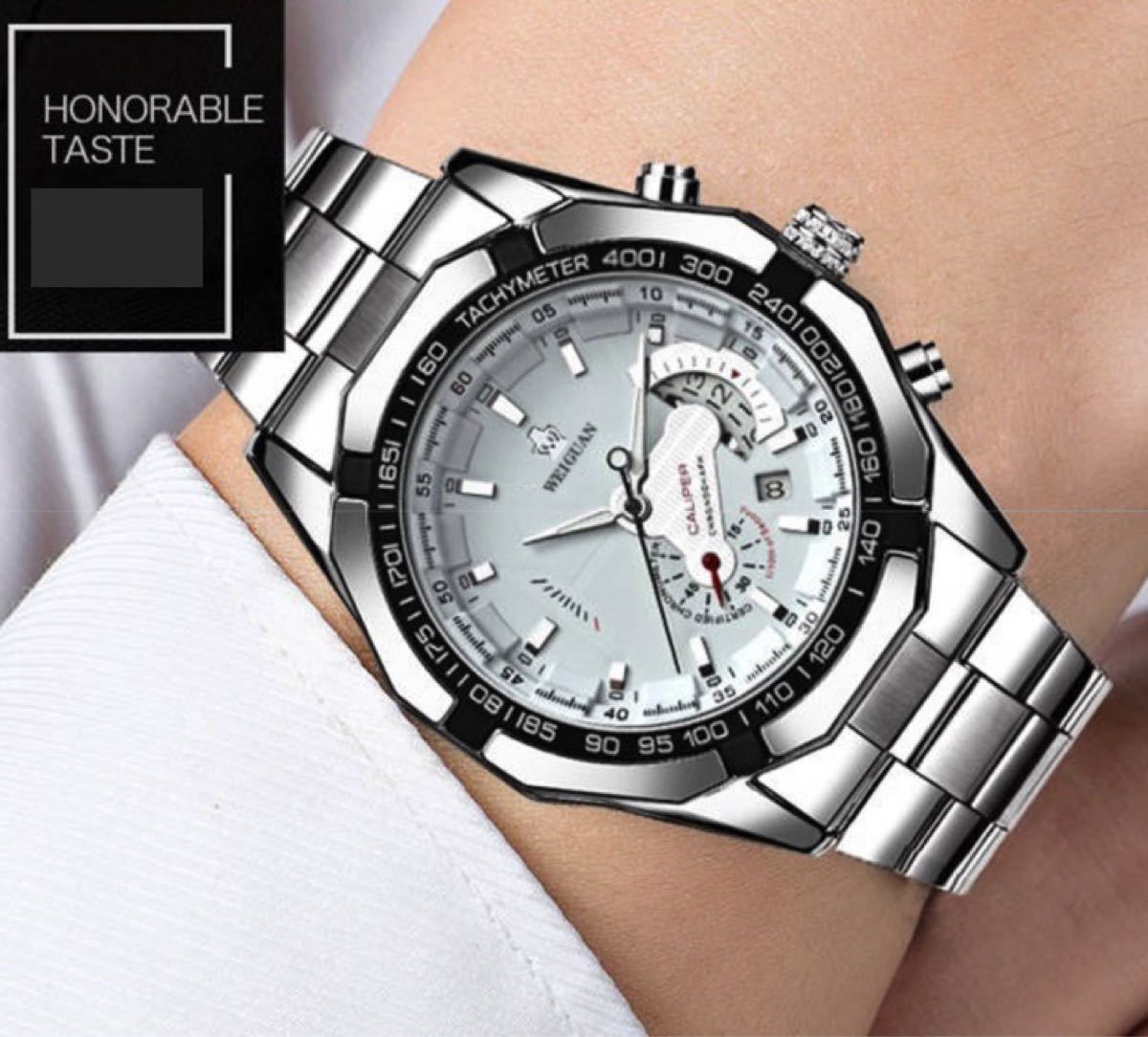 新品 クロノグラフ デユアル WEIGUAN 腕時計メンズ ラグジュアリーステンレス 白