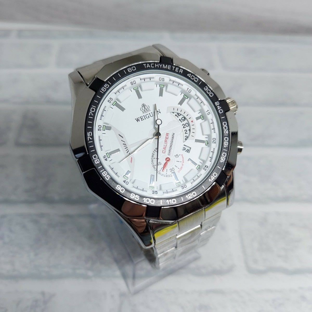 新品 クロノグラフ デユアル WEIGUAN 腕時計メンズ ラグジュアリーステンレス 白