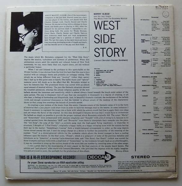 ◆ MANNY ALBAM / West Side Story ◆ Decca DL-74517 (color) ◆_画像2