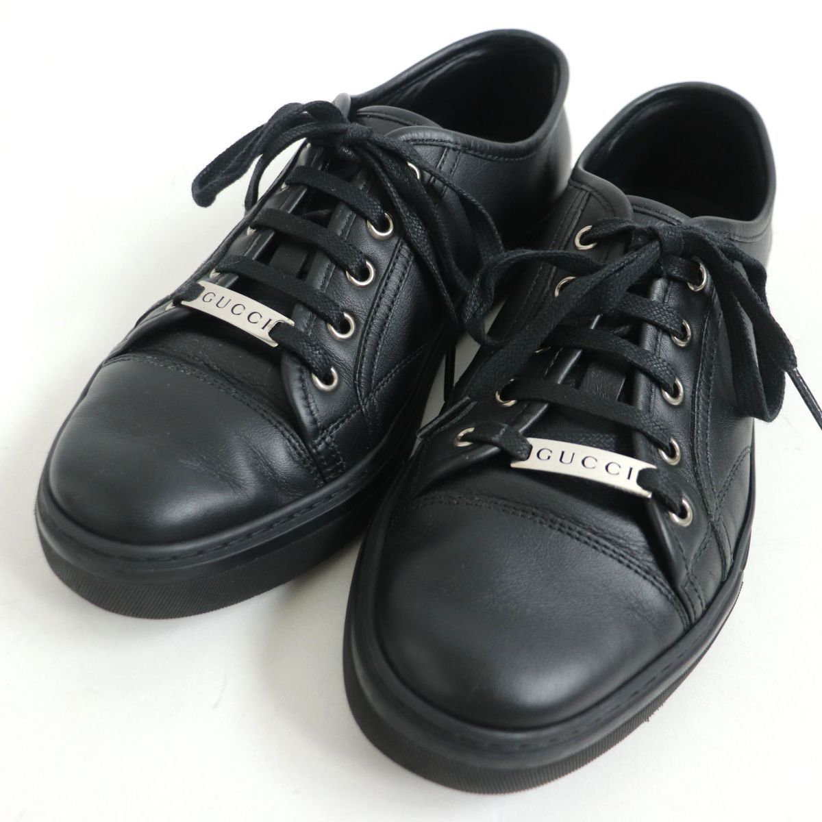 極美品□GUCCI/グッチ 423301 ロゴプレート付き レースアップ レザー
