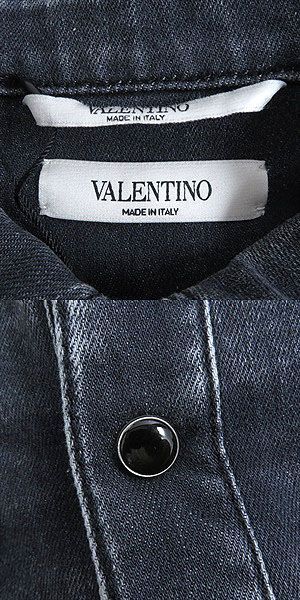 未使用品□VALENTINO/ヴァレンティノ　ウォッシュ加工　スナップボタン　ロングスリーブ　ブラックデニムシャツ　46　イタリア製　正規品_画像4
