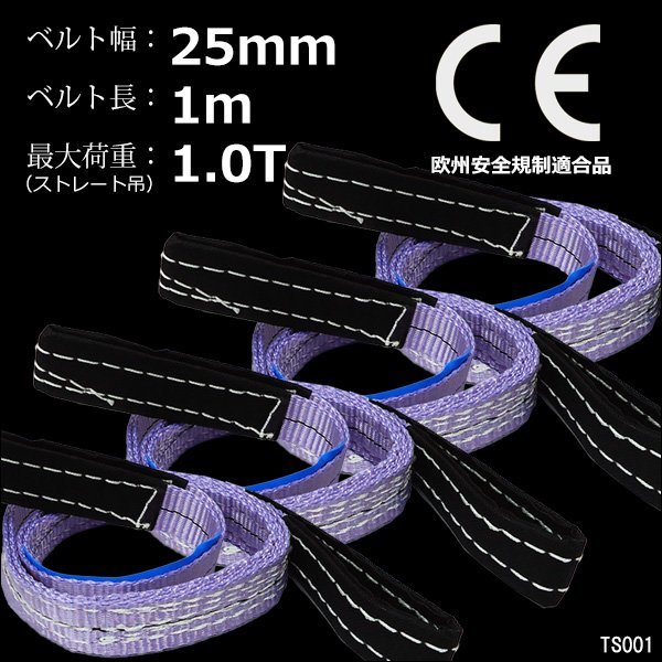 ナイロンスリングベルト【4本セット】幅25mm×1m 耐荷1000kg CE規格品 ベルトスリング 紫/23Ξ_画像1