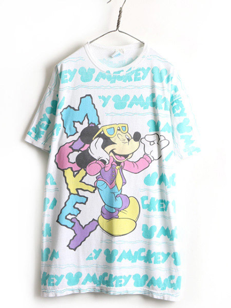 90s USA製 ■ ディズニー オフィシャル ミッキー マウス 総柄 プリント 半袖 Tシャツ ( メンズ レディース XL 程)古着 90年代 キャラクター_画像1