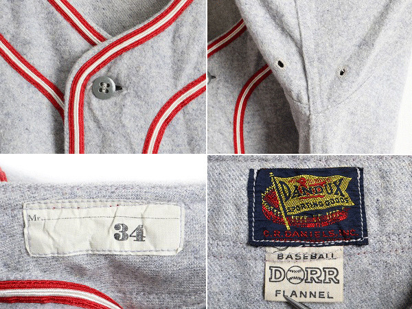 デッドストック 40s ビンテージ ■ DANDUX ウール 半袖 ベースボール シャツ ( 34 メンズ XS ) 新品 未使用 40年代 無地 半袖シャツ 灰 赤_画像3