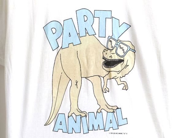 デッドストック 90s USA製 大きいサイズ XL ■ 恐竜 キャラクター プリント 半袖 Tシャツ ( メンズ ) 新品 90年代 シングルステッチ 白_画像3