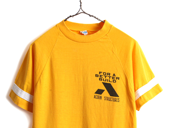 70s USA製 ■ チャンピオン 染み込み プリント 半袖 Tシャツ ( L メンズ 小さめ M 程) 古着 Champion 70年代 ビンテージ バータグ 企業物_画像2