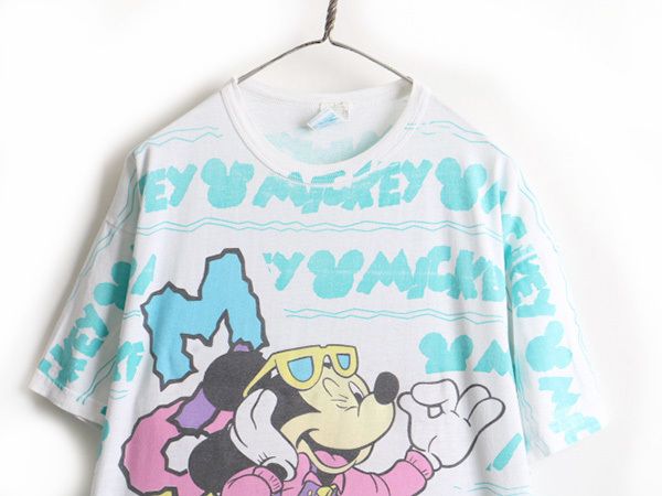 90s USA製 ■ ディズニー オフィシャル ミッキー マウス 総柄 プリント 半袖 Tシャツ ( メンズ レディース XL 程)古着 90年代 キャラクター_画像2