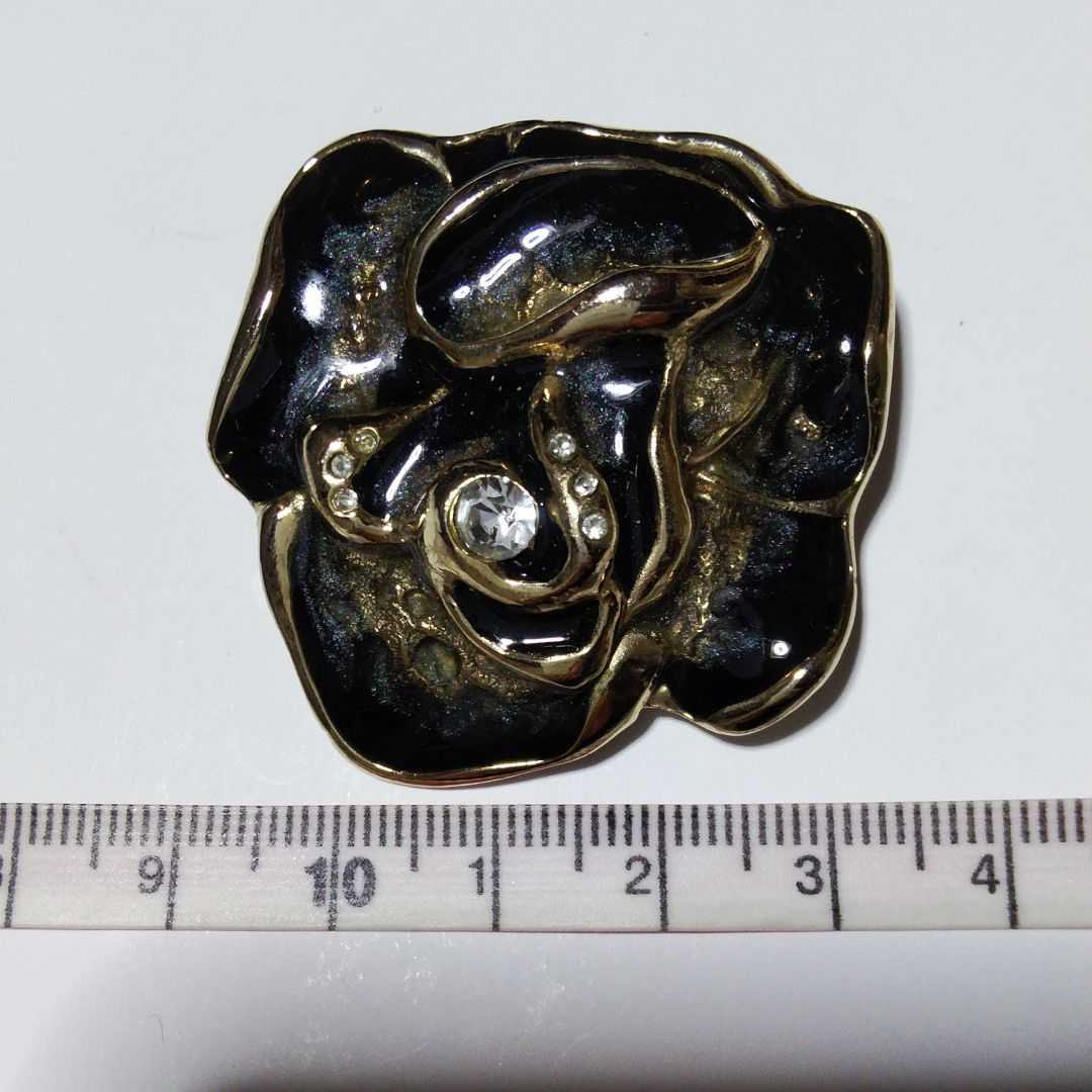  free shipping Vintage black rose motif. wonderful 2way accessory pendant top & scarf clip rhinestone black rose 