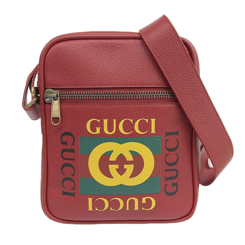 グッチ GUCCI ショルダーバッグ メッセンジャーバッグ ヴィンテージロゴ レザー レッド 523591 中古 新入荷 GU0414