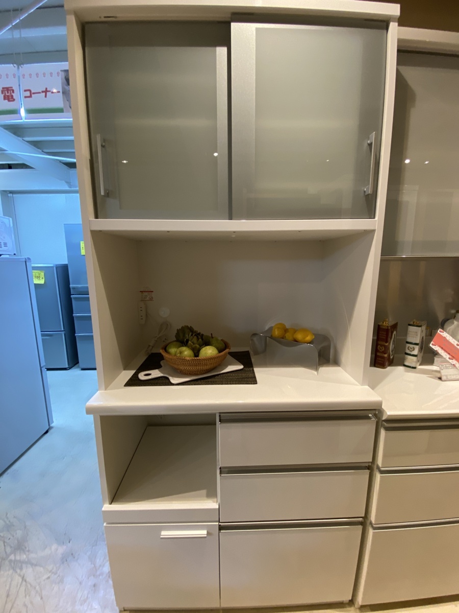 松田家具 レンジボード 食器棚 キッチン収納 収納棚 白 品 直接引取り 