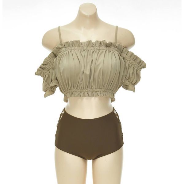 [ Itioshi carefuly selected commodity ] lady's swimsuit separate off shoulder frill high waist resort summer E092