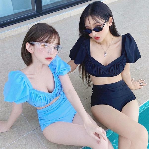 [ Itioshi carefuly selected commodity ] lady's swimsuit separate puff sleeve high waist Pool Side summer G018