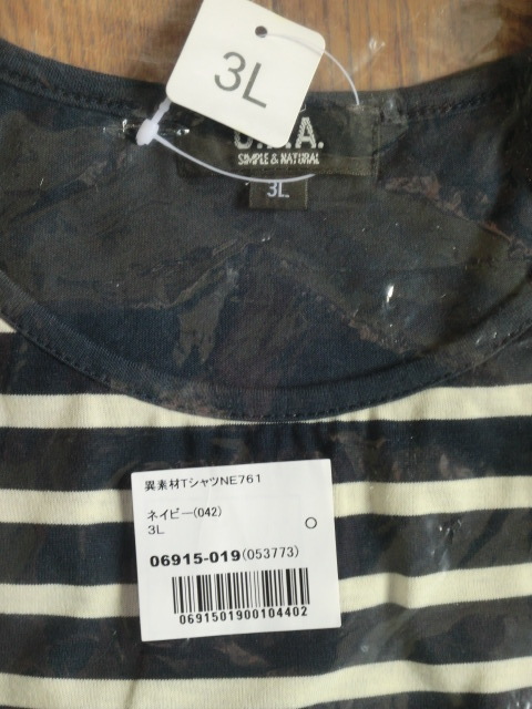 【未開封品】異素材Tシャツ　サイズ：３L　カラー：ネイビー系_画像6