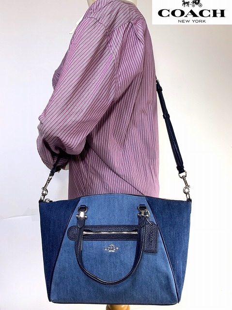 美品 送料無料☆コーチ COACH ミックス デニム プレーリー サッチェル
