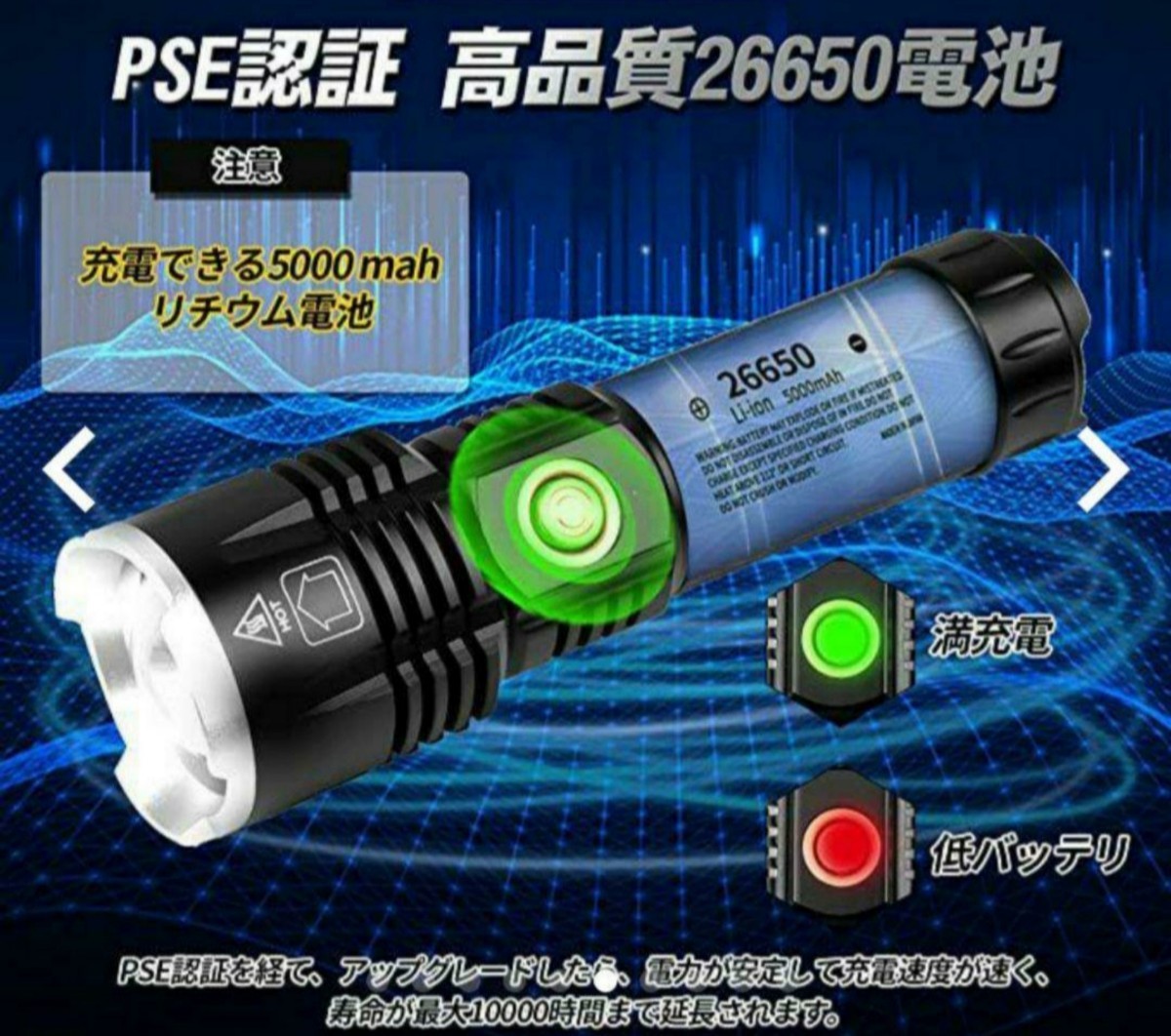 多機能　LED懐中電灯 ハンディライト 8500ルーメン　5モード調光　USB充電式　3