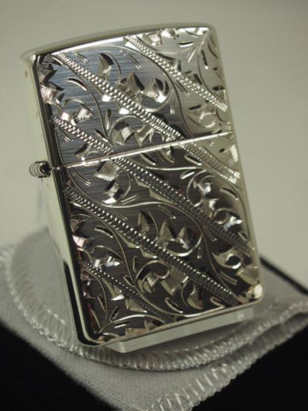 純銀 Zippo スターリングシルバー両面手彫り 唐草15HAND ジッポー 2021