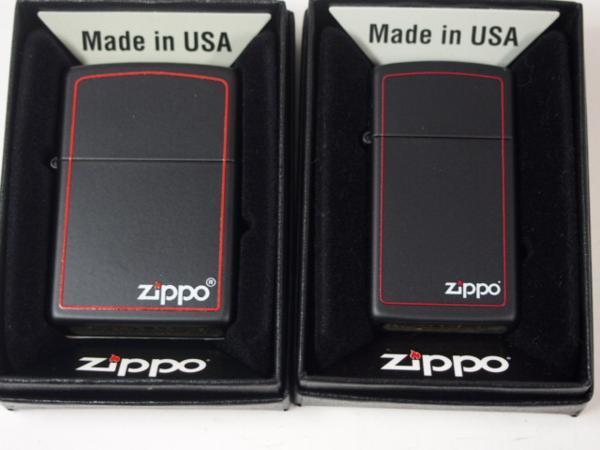 ジッポー ペア ブラックマット黒（Zippo＆Border）218ZB赤ライン_画像1