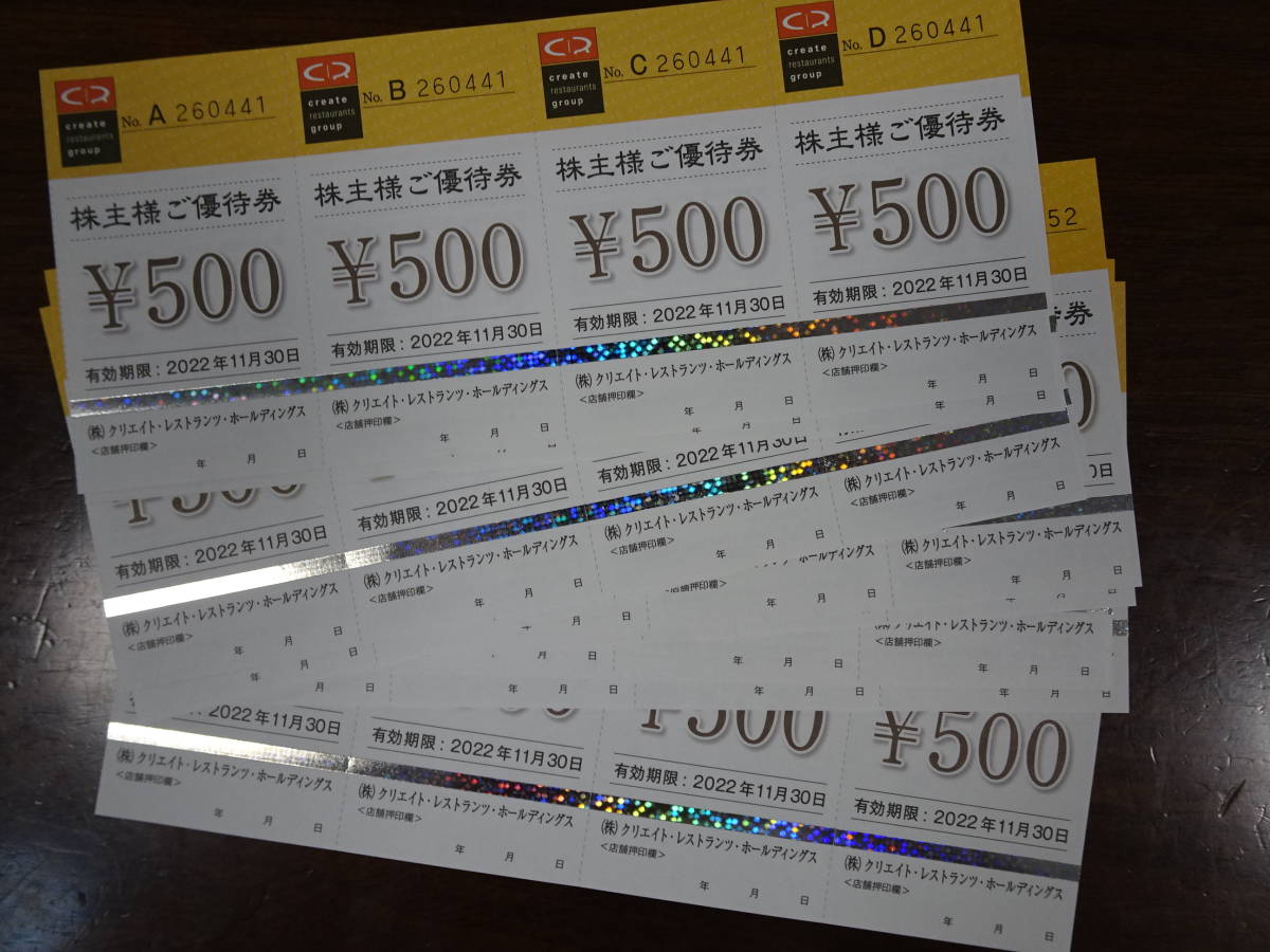 送料無料】最新 クリエイトレストランツ 株主優待券20,000円分(500円