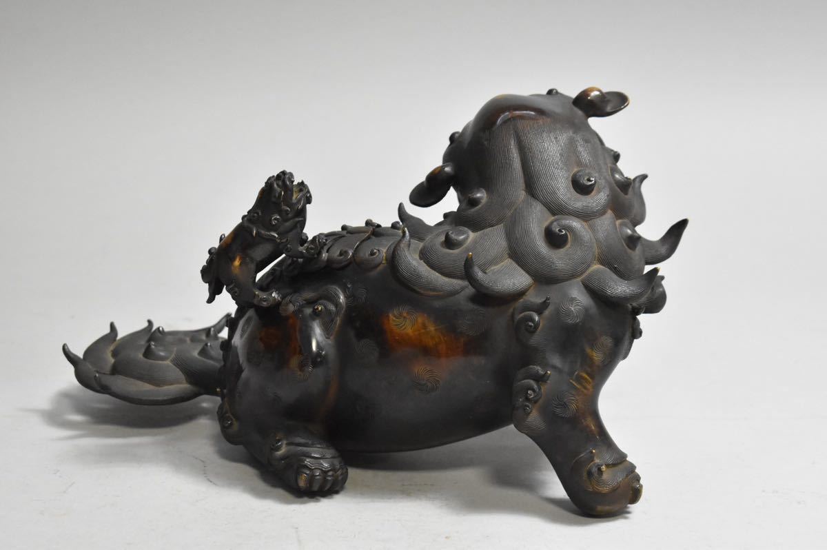 英 1041 時代 銅親子獅子香炉 日本美術 中国 香道具 銅製 銅器 骨董品 