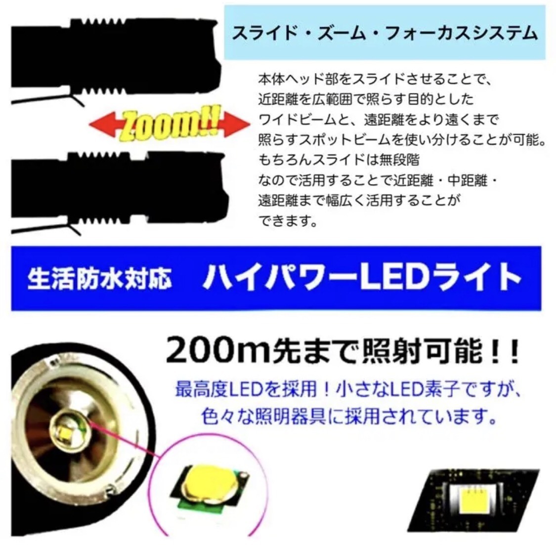 LEDライト 防水 懐中電灯 ライト 防災 災害 アウトドア　釣り　汚れ　手持ちライト　シルバー☆