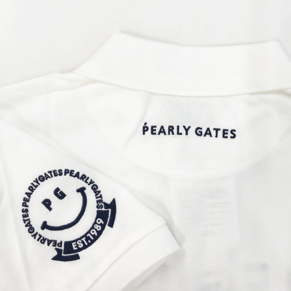 【1円】PEARLY GATES パーリーゲイツ 2020年モデル 半袖ポロシャツ 二段ロゴ ニコちゃん刺繍 ホワイト系 7 [240001737495] ゴルフウェア_画像4