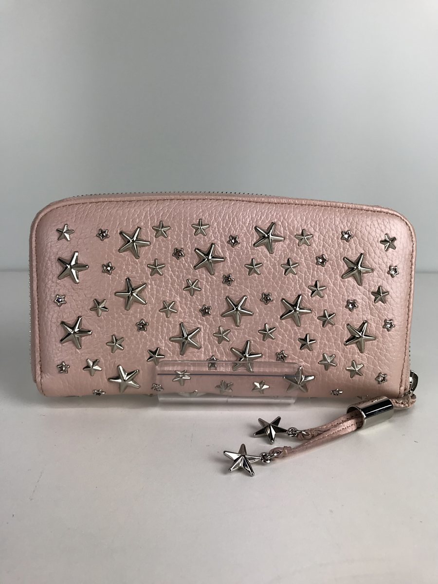 JIMMY CHOO◇FILIPA/長財布/レザー/PNK/ラウンドジップ/スタッズ/箱