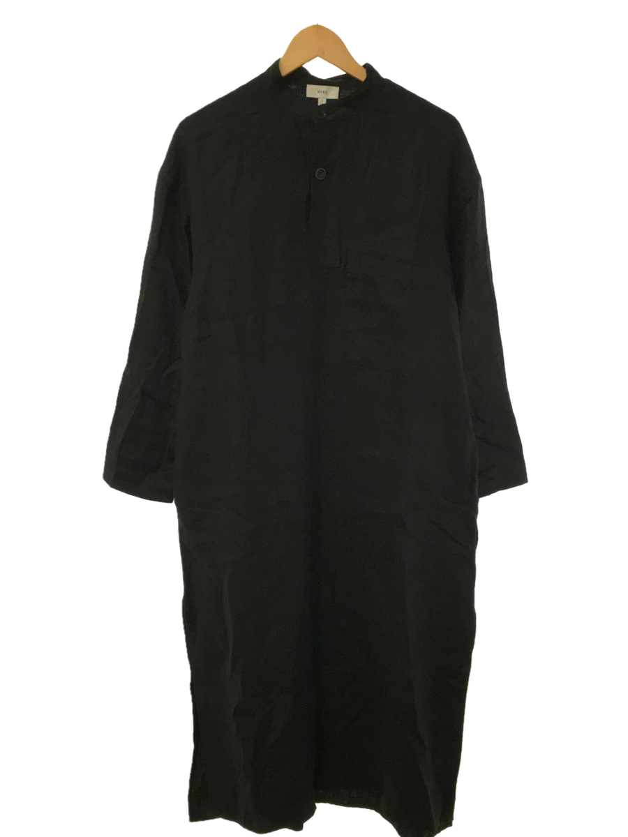 HYKE◇リネンノーカラーワンピース/長袖ワンピース/1/リネン/BLK/201