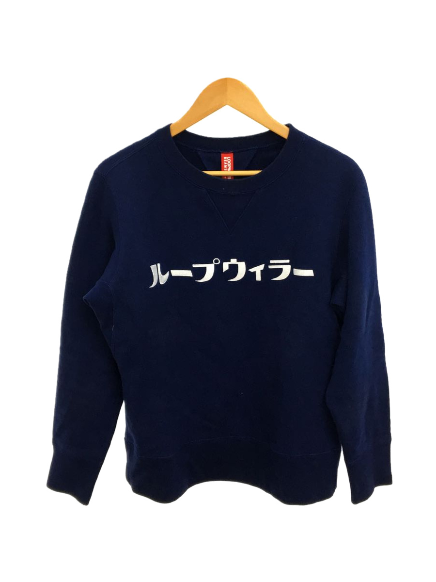 期間限定特別価格 LOOPWHEELER◆×BEAMS JAPAN/刺繍ロゴ/首元使用感有/L/コットン/NVY Lサイズ